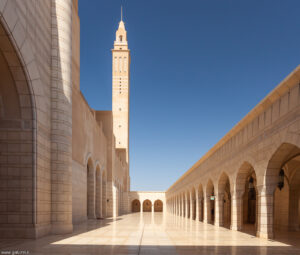 Uno dei quattro minareti della Moschea del Sultano Qaboos di Nizwa